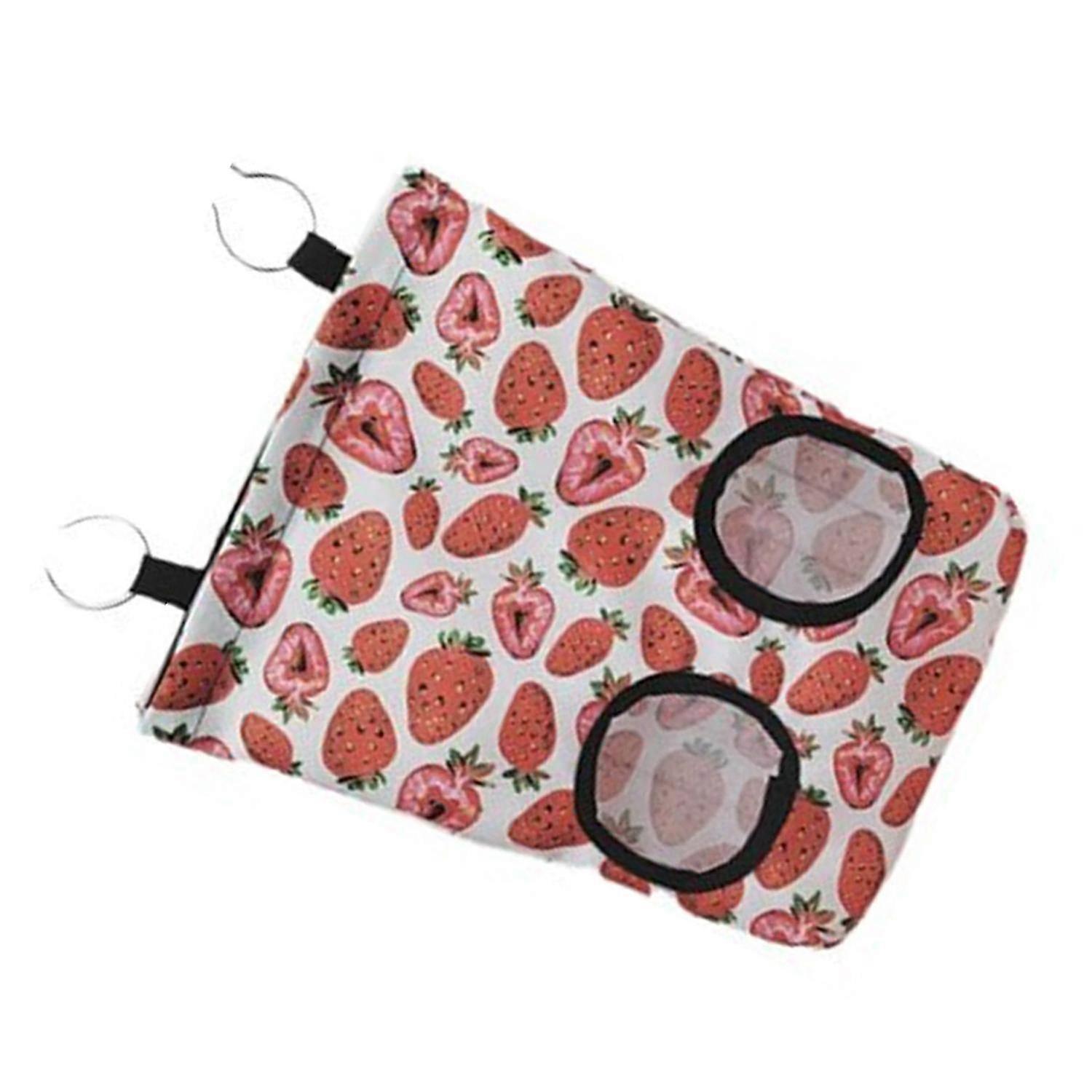Strawberry Pattern Rabbit Feeder Bag Small Animals Hanging Feeding Bag for Guinea Pig Hamster S