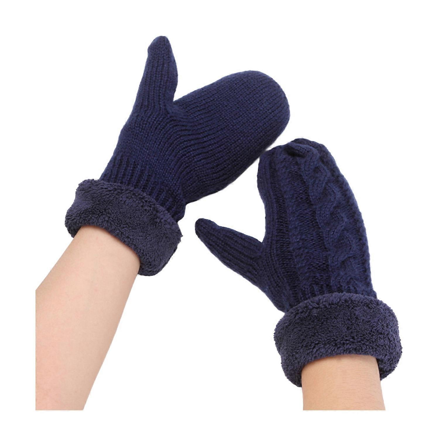 1 Pair Unisex Winter Mittens Double-layer Twisted Texture Thickened Plush Knitted Anti-slip Cold
