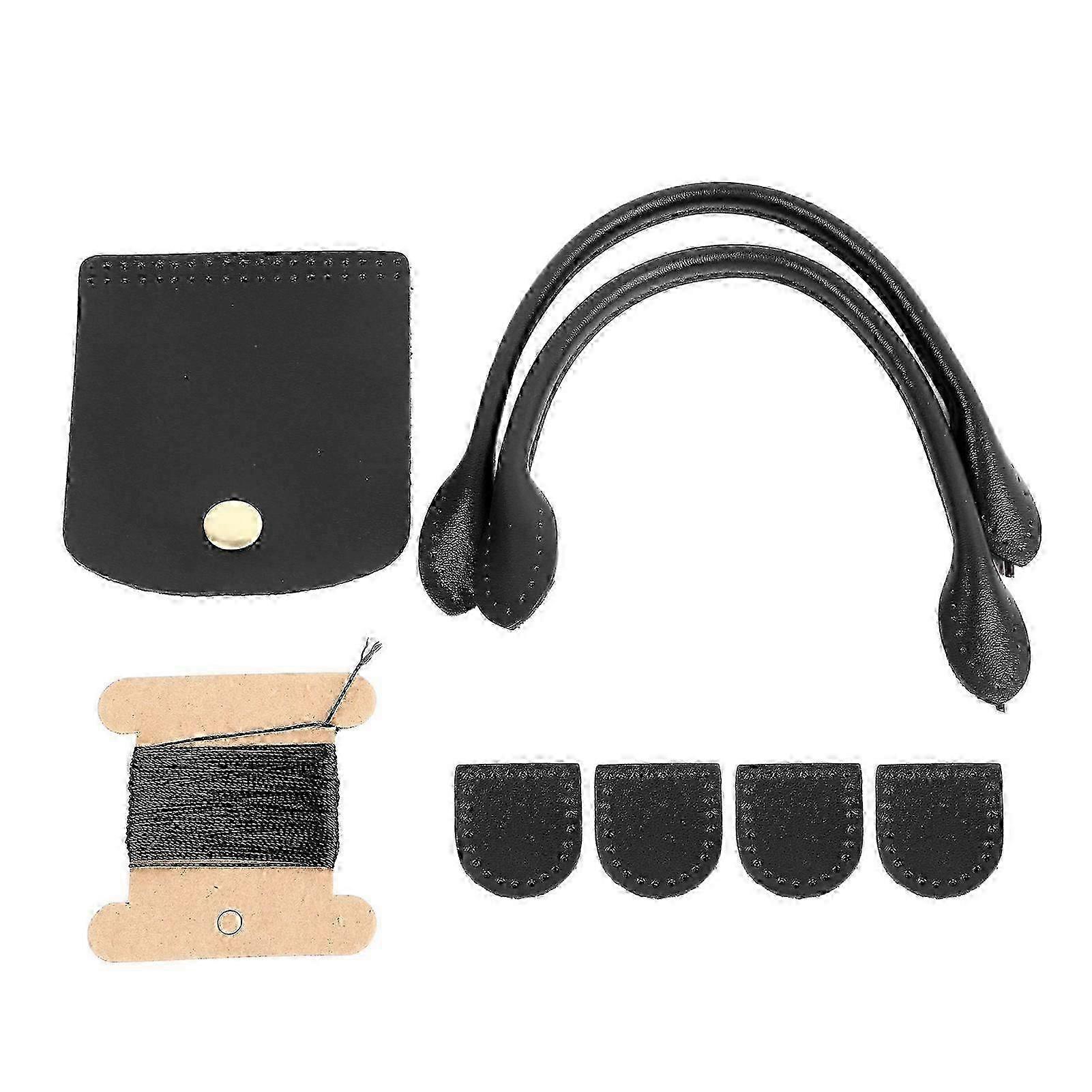 Leather Purse Strap Diy Fashionable Handbag Handle With Flip Cover Zipper Stopper For Purse Making Supplies Black Upper Leather