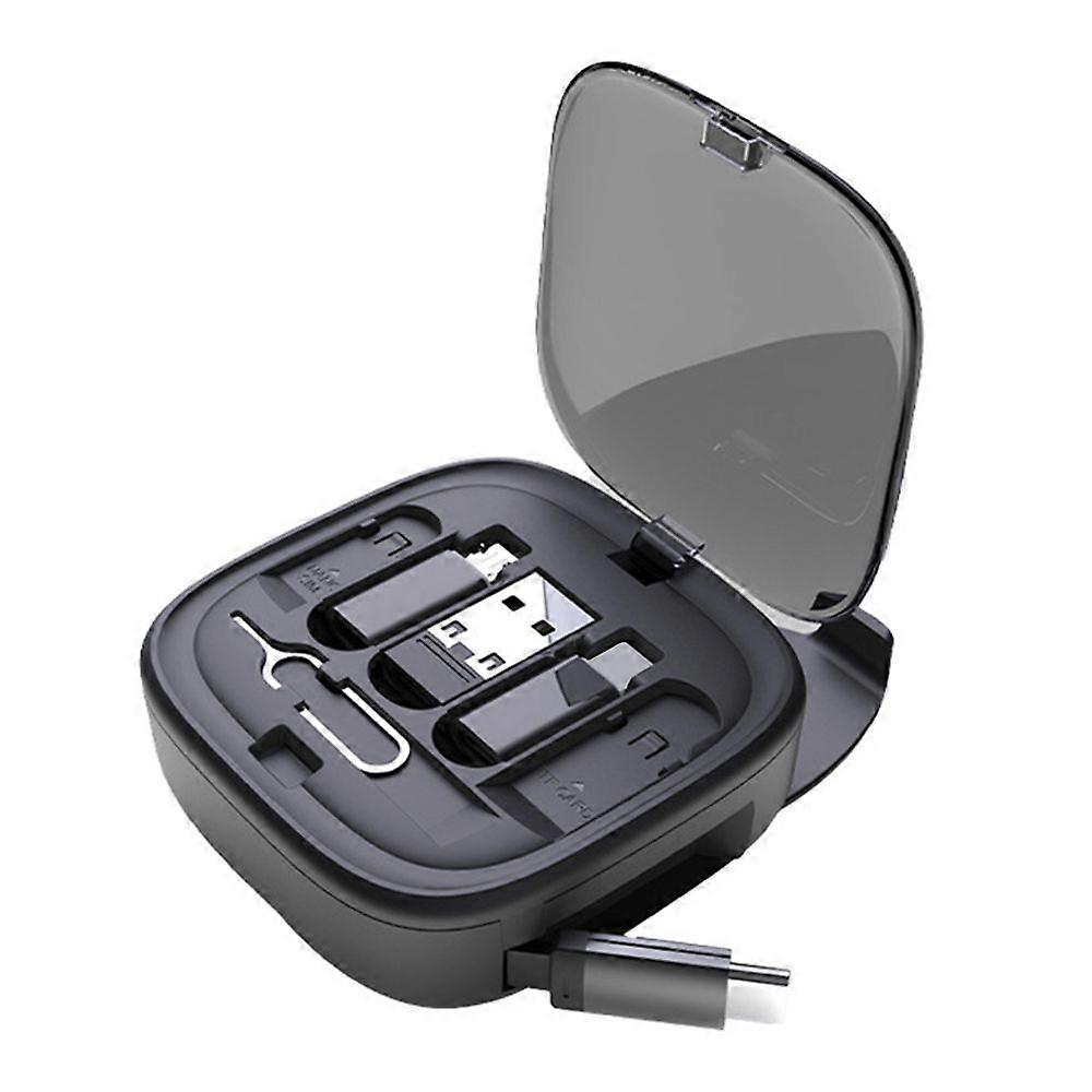 Data Cable Adapter Box with USB 8-Pin for Android Convertor SIM Card Removal Pin Storage Slots Multi-function 60W Retractable Type-C Charging Cord Cas