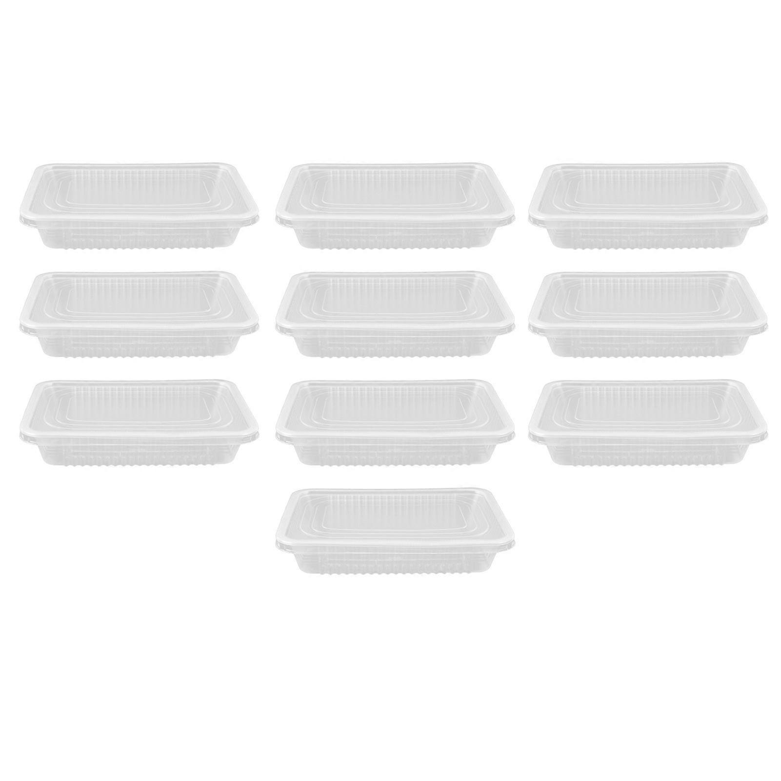 10PCS Disposable Lunch Box Microwavable Disposable Transparent Rectangular Food Container with Lid 500ML