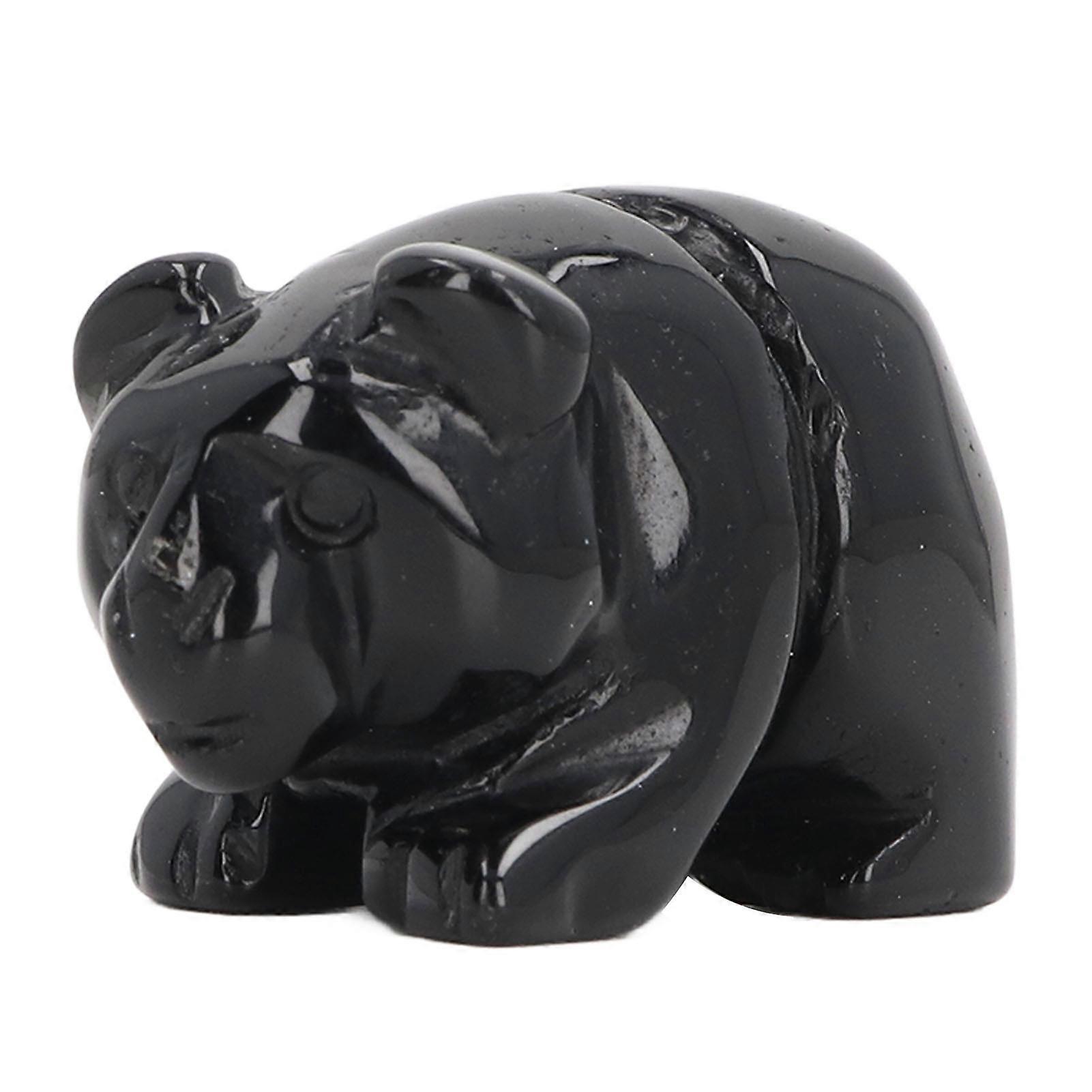 1.5in Crystal Bear Decor Handicraft Delicate Bear Statue Animal Figurine for Tables Desks Entryway Obsidian