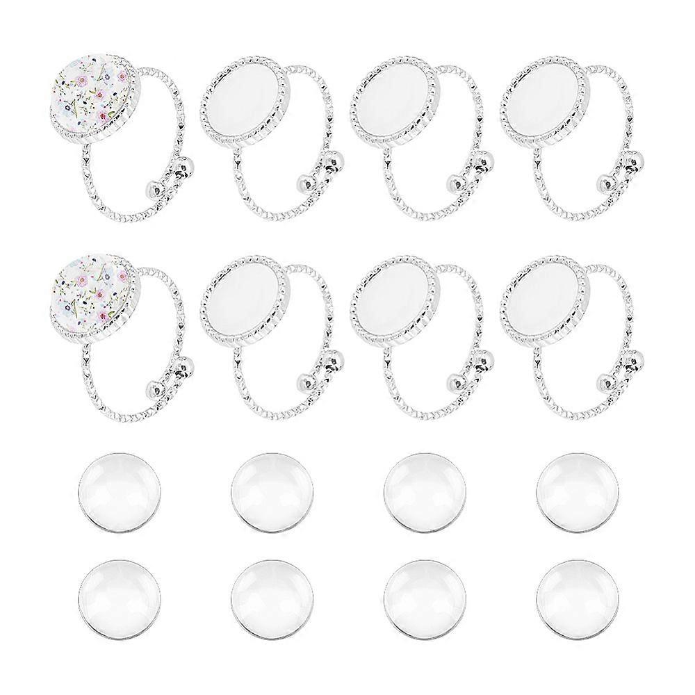 DIY Blank Dome 304 Stainless Steel Open Cuff Ring Making Kits Stainless Steel Color US Size 7 3/4(17.9mm) Tray: 10mm