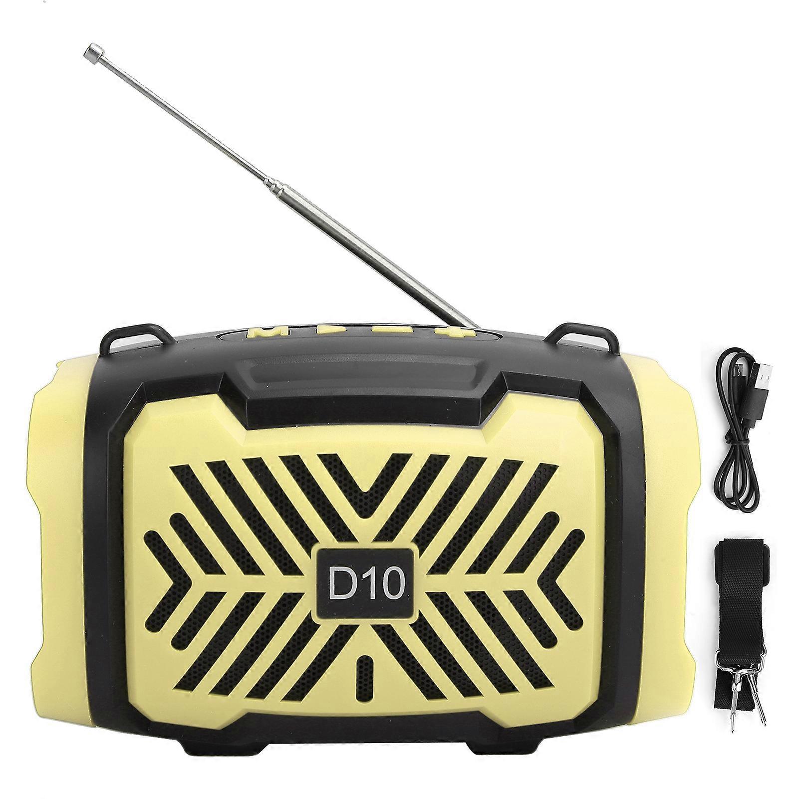 D10 Yellow Bluetooth V5.0 Wireless Speaker with Light Strap, USB, FM Radio, Flashlight
