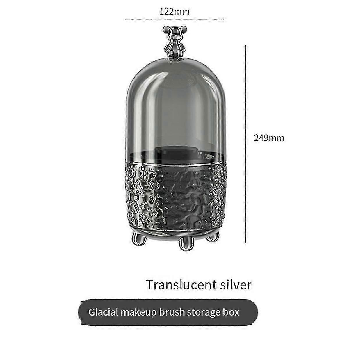 Makeup Brush Holder With Lid 360 Rotating Clear Dustproof Make Up Brushes Container -b