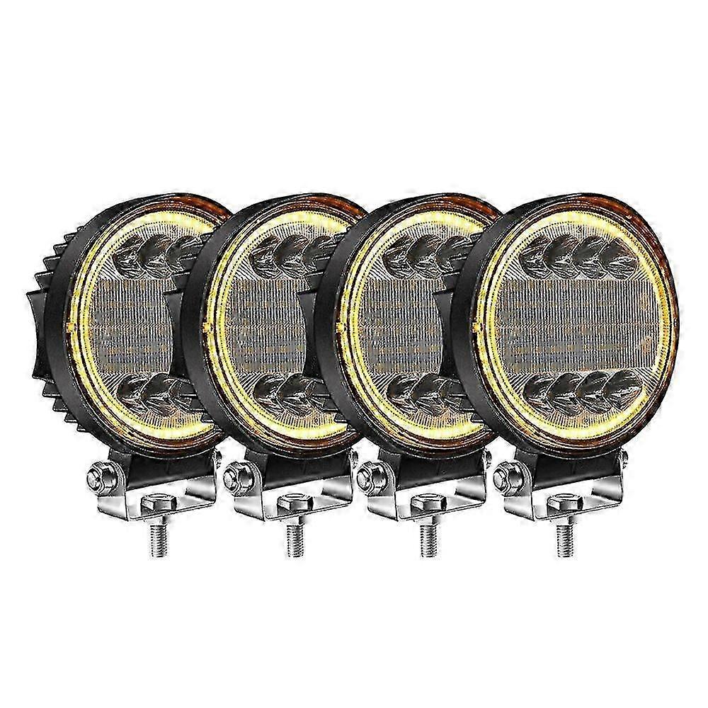 4x Led Work Light Pods Round Amber Spot Combo Light Amber Fog Lamp For Off Road Suv