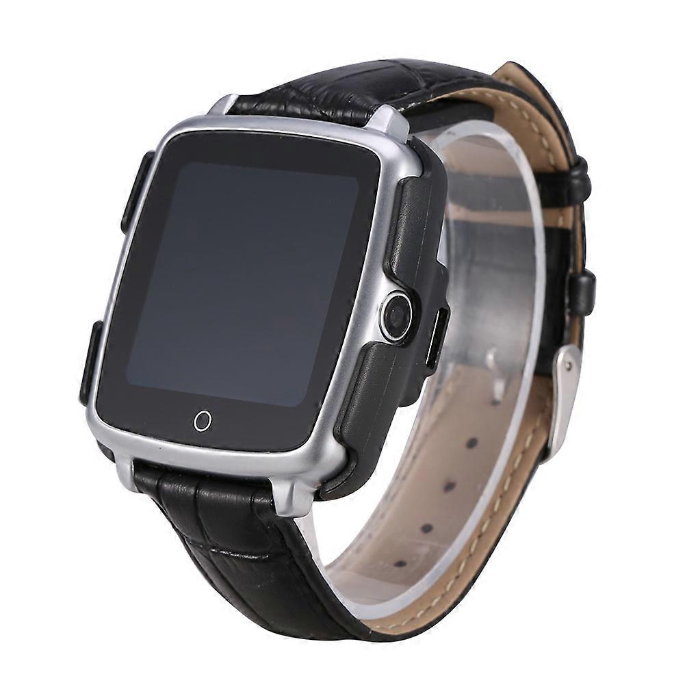 Leather Strap Bluetooth Smart Phone Watch Support SIM/TF Card For Android iOS Silver Pack 1