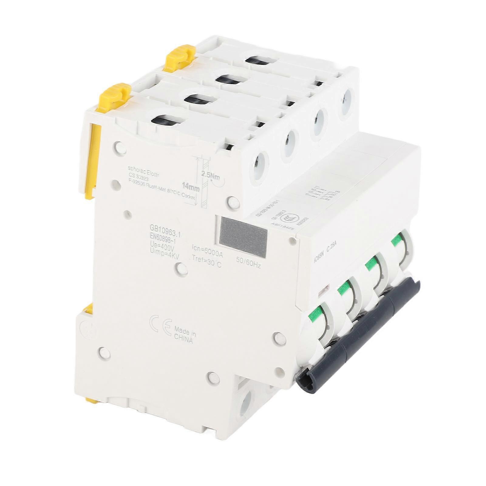 Miniature Circuit Breaker PA66 Flame Retardant Housing 4P Automatic Circuit Breaker for Commercial Building AC 400V 25A
