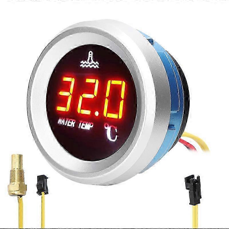 52mm Water Temperature Gauge Car Digital Meter Led Display 9-36v With Temperature Sensor Alarm Function