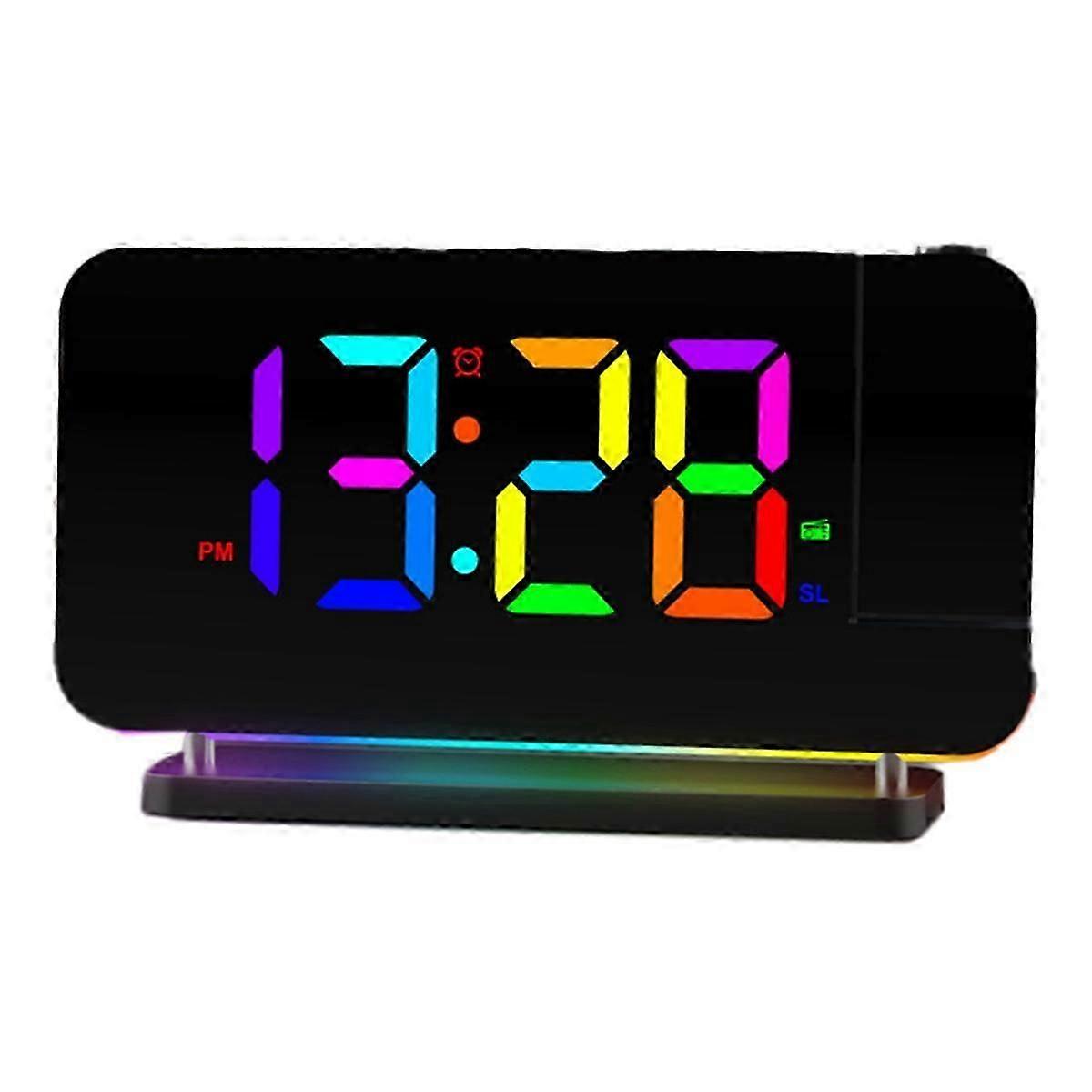 FM Radio Projection Alarm Clock with RGB Night Light, LED Display, Desktop Alarm Clock,Adjustable Brightness