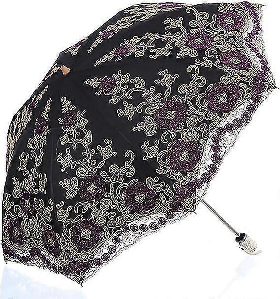 Fällbart UV-parasoll Snö/Regn/Sol Paraply Broderi Bröllopsparaply