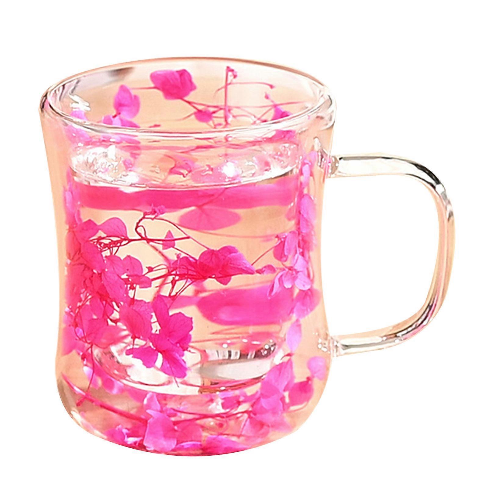 Tasse en verre avec fleurs séchées, tasse à café transparente à double paroi avec poignée, verre isotherme pour boissons chaudes