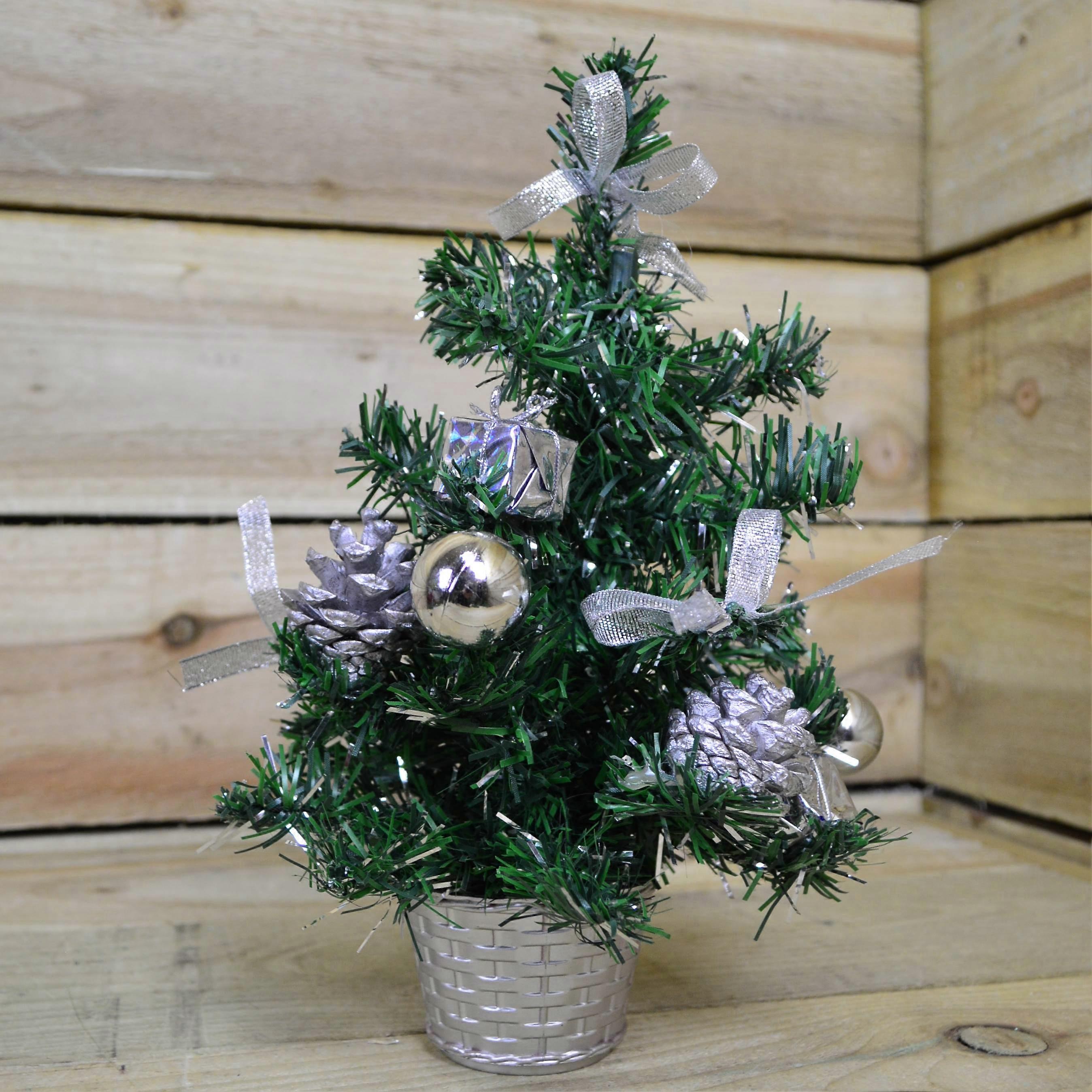 30Cm Silver Dressed Premier Green Table Top Christmas Tree