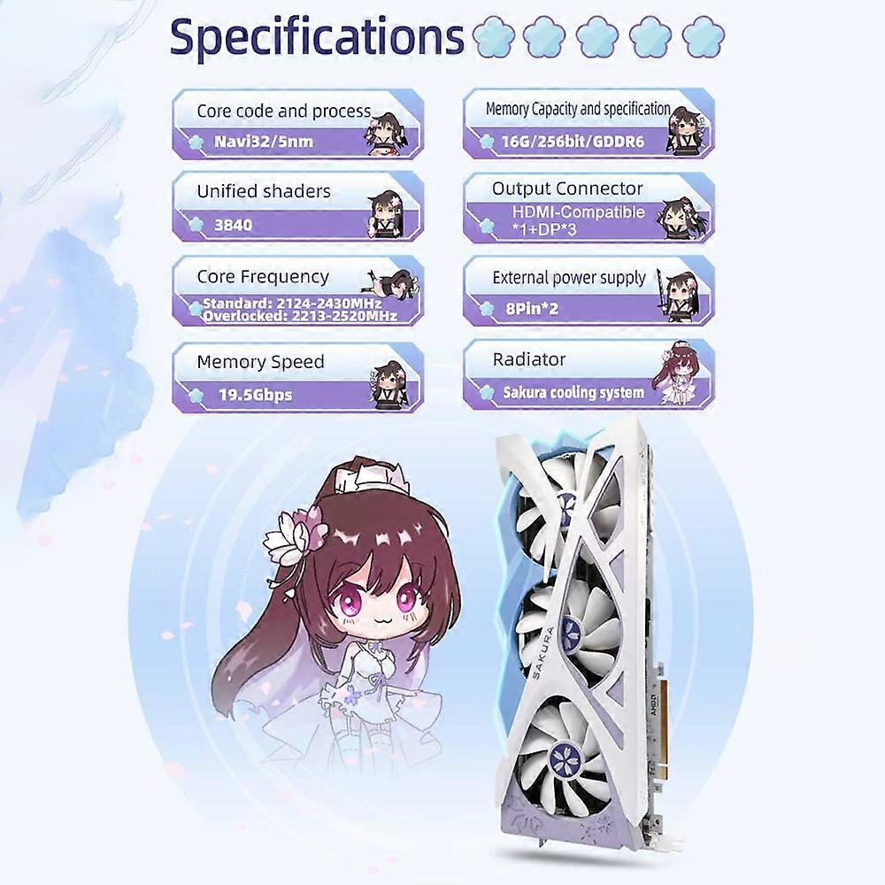 Yeston RX7800XT-16G GDDR6 Graphics Card for Gaming PC Powerful Cooling System RGB Lighting Effects H