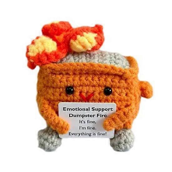 Crocheted Dumpster Plush Doll Emotional Support Gift Handmade Crochet Trash Can Flaming Trash Can Knitting Doll Funny Desk Decor