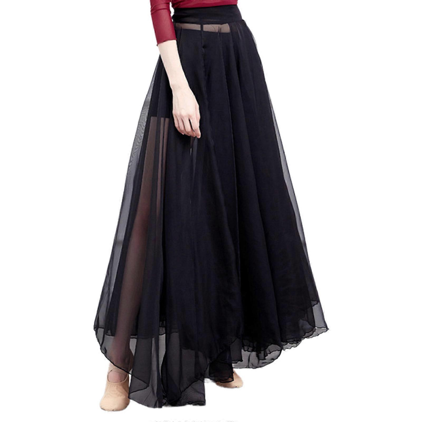 Women Sheer Chiffon Ballet Dance Maxi Skirt with Tie Waist Big