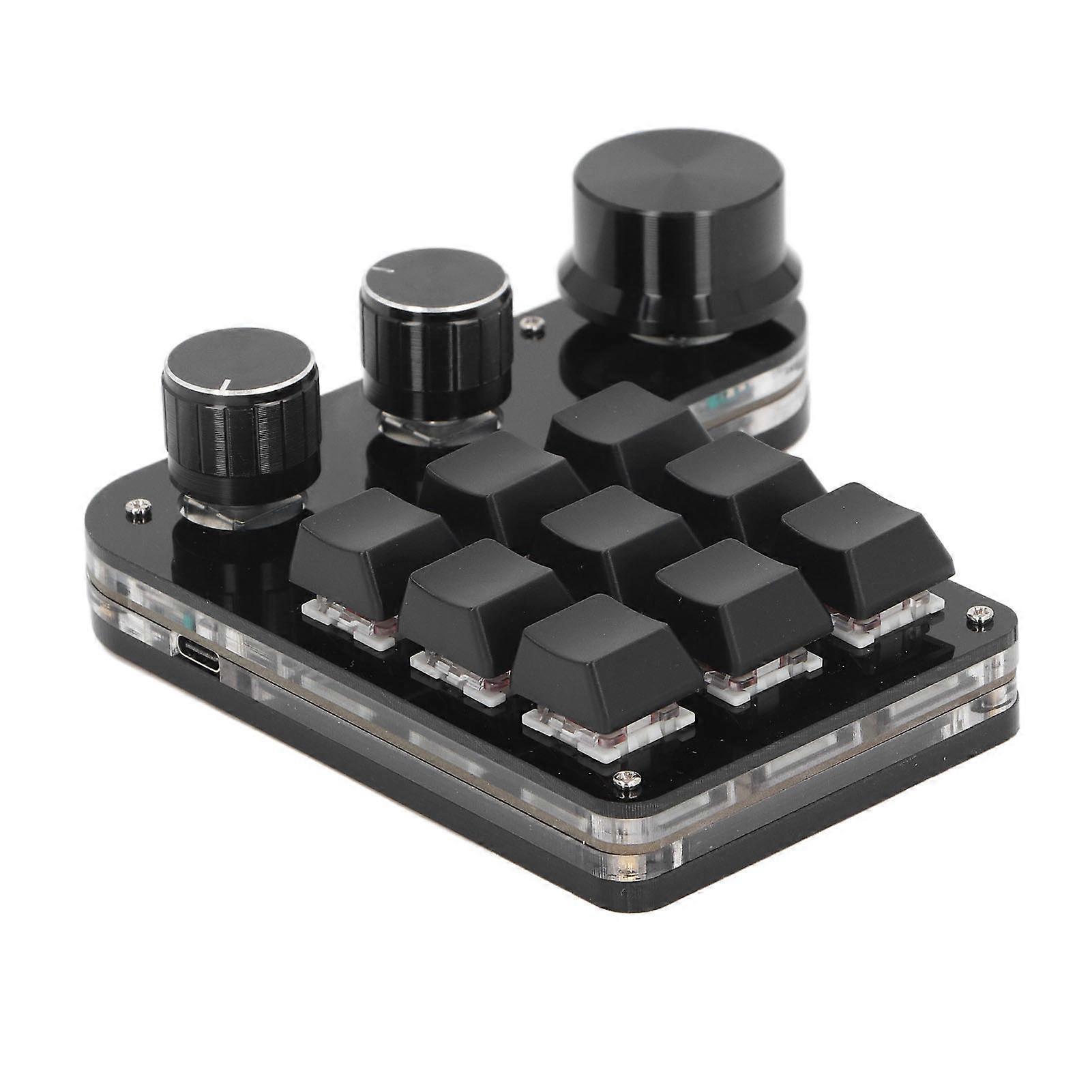 Mini teclado de 9 teclas com 3 botões de controle Interruptor vermelho personalizável RGB LED USB C Conexão Teclado mecânico com fio
