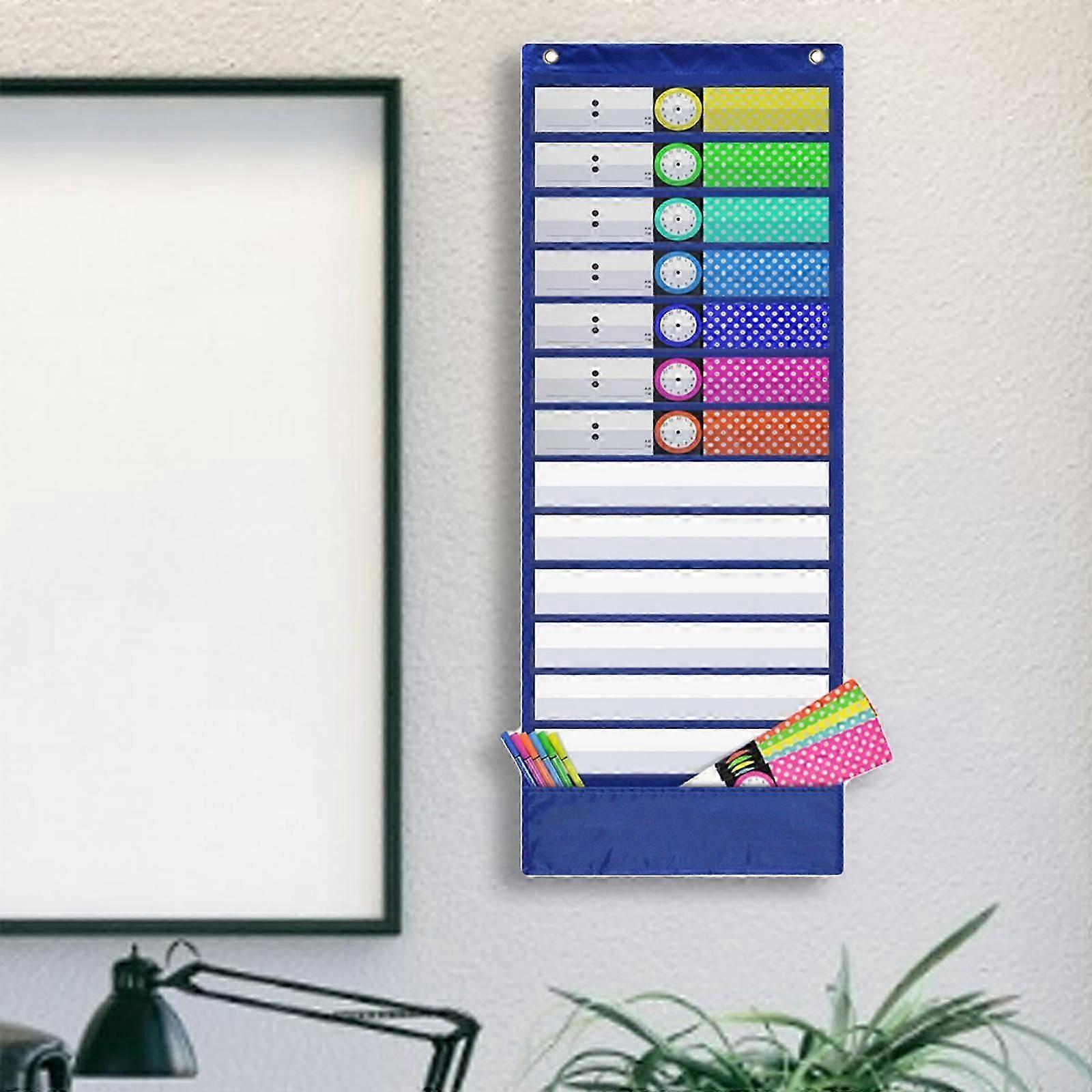 Classroom Pocket Charts Wall Hanging Teaching Chart Clear Pouch Educational Chart Schedule Pocket Chart with Dry-Eraser Cards for Office Home School