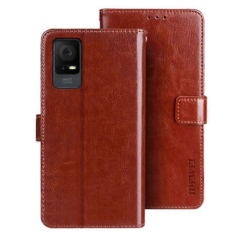 IDEWEI Compatible For TCL 405 Crazy Horse Texture PU Leather + TPU Phone Case Stand Wallet Shockproof Cover