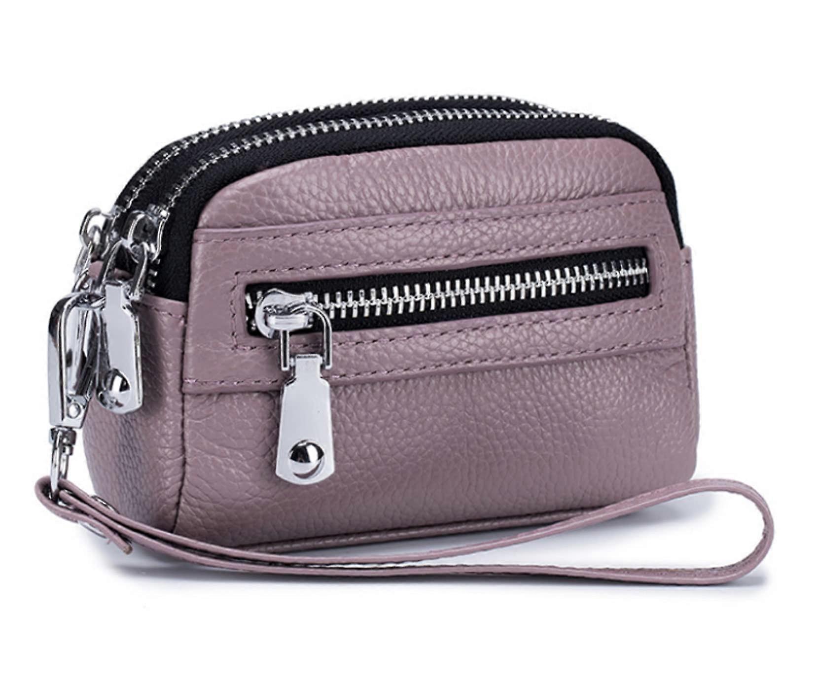 Leather Mini Bracelet Wallet for Women in Lavender, Small Zippered Pouch with 3 Compartments for Essentials