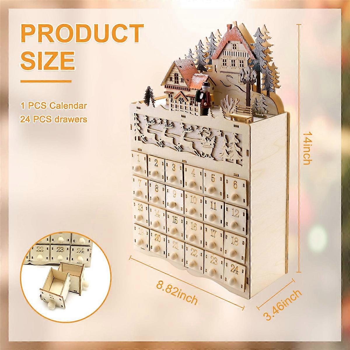 Wooden Christmas Calendar Countdown to Christmas with LED Light