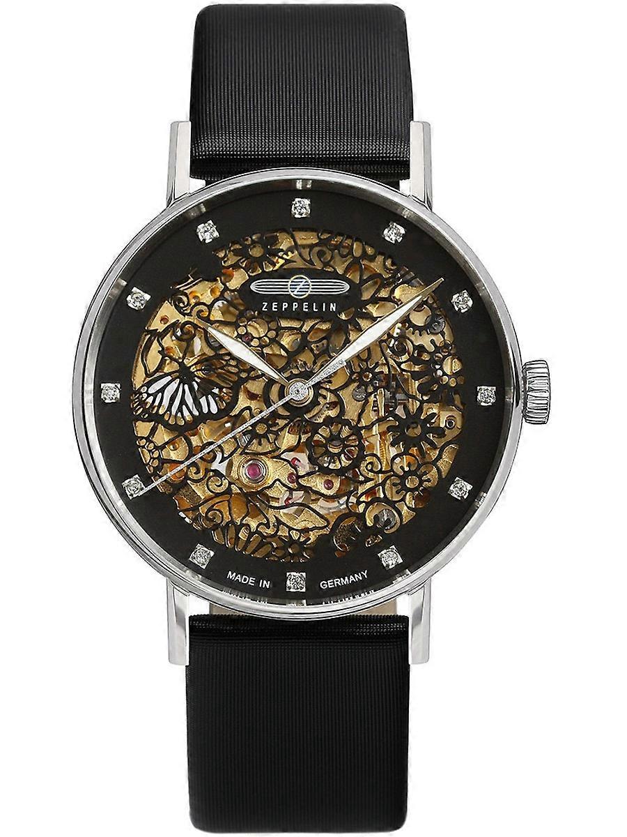 Zeppelin Preto Couro Genuíno Princesa Do Céu Autom. 7461-2 Relógio para senhoras