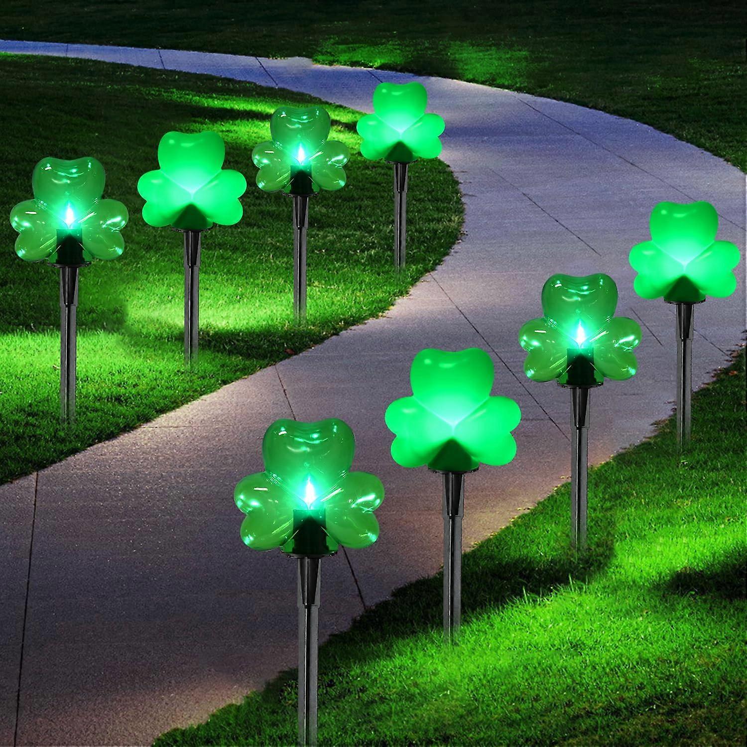 24 Pack LED St. Patricks Shamrock Pathway Lights for St. Patricks Day Decorations, Green