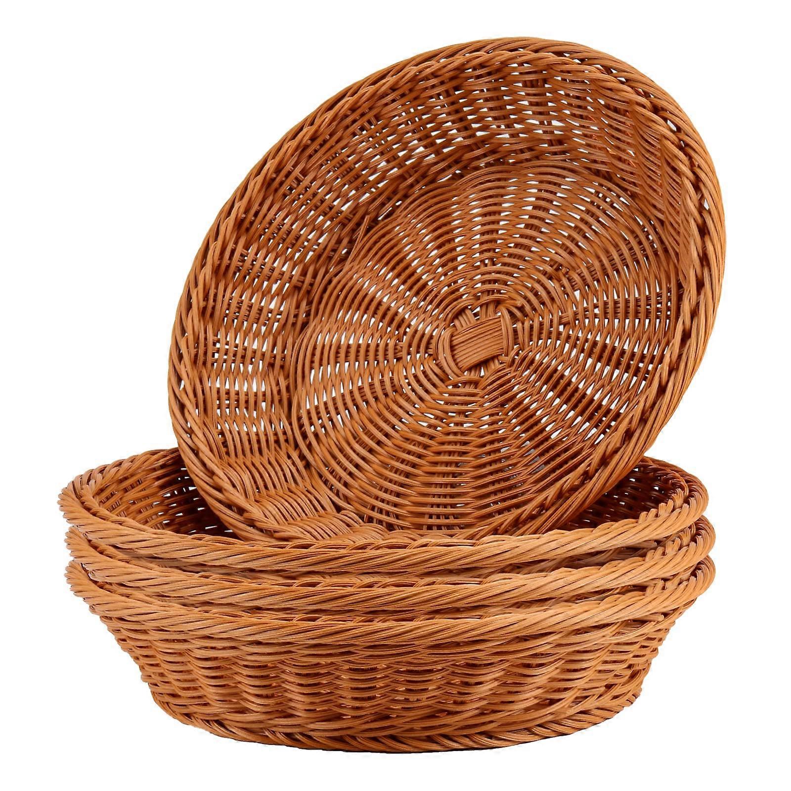 12 Inch Round Wicker Bread Basket Set of 4, Imitation Rattan Fruit and Vegetable Serving Baskets for Home and Restaurant