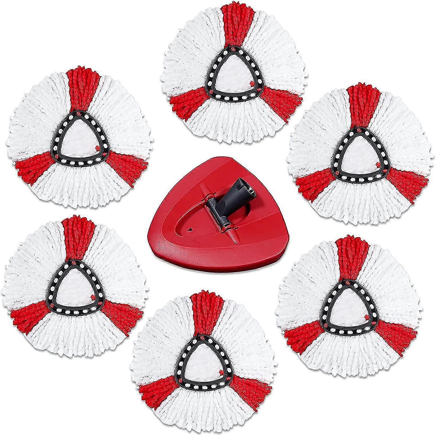 6 Pack Replacement-Head with 1 Base,Easy Cleaning Floor Mop Head, Red