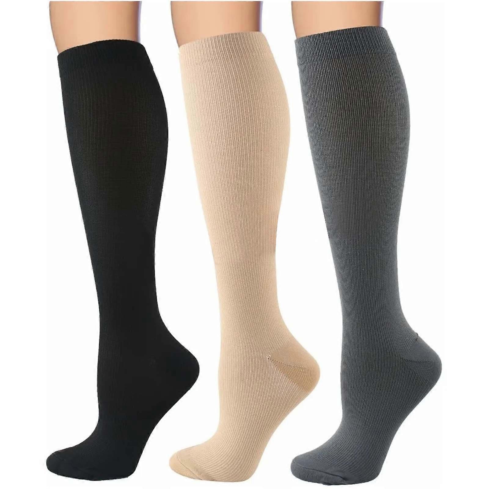 3 Pair Pure Color Increase Blood Flows Breathable Nylon Compression Socks Running for Adult