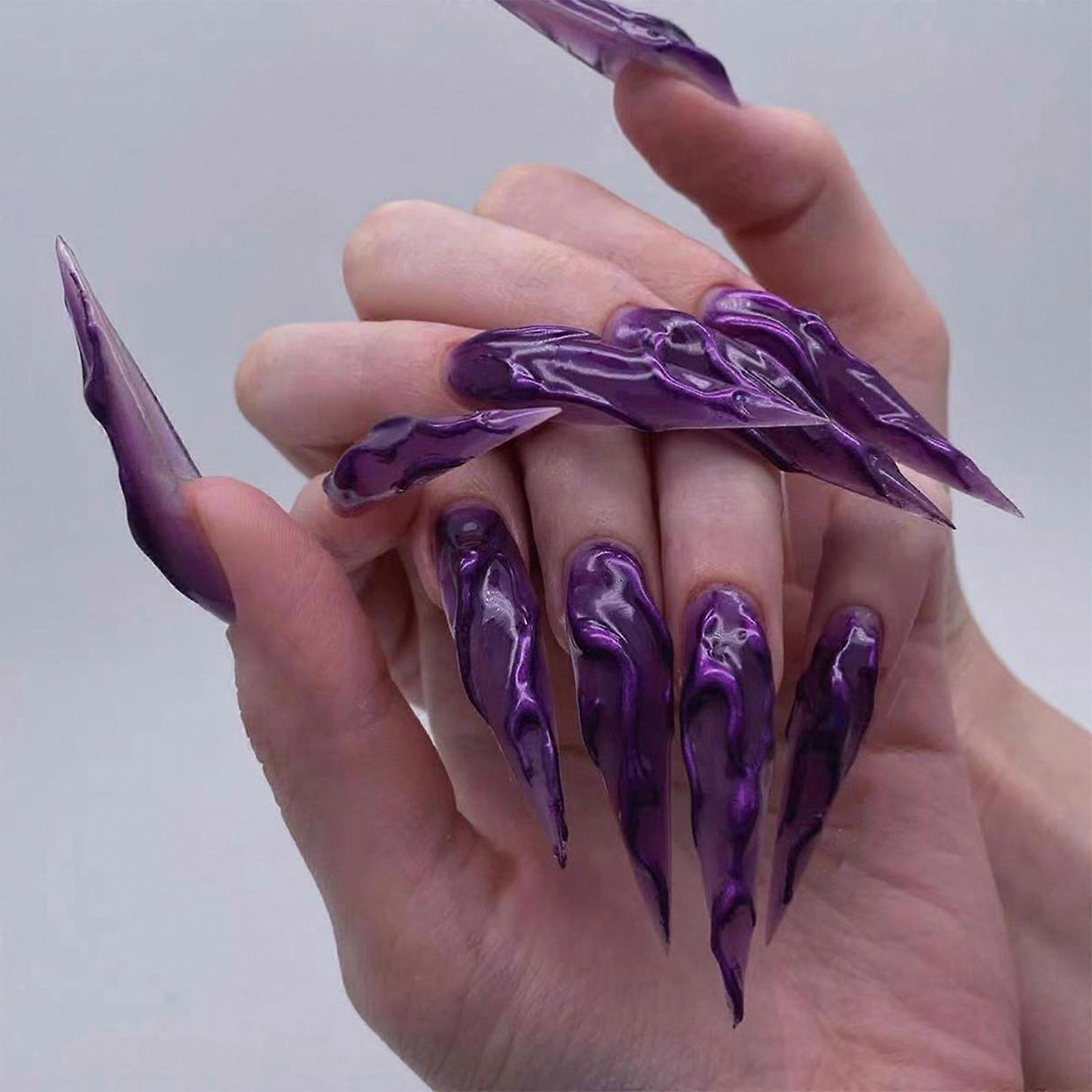 Stilettos Largos Presión En Las Uñas Halloween Uñas Postizas 3D Texturizado Cubierta Completa Stick En Las Uñas Uñas Artificiales