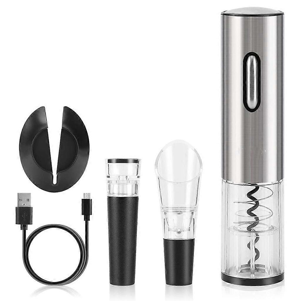 4 in1電気赤ワイン栓抜き自動コルク栓抜きホイルカッターUSBケーブルキッチンアクセサリーガジェットギフト