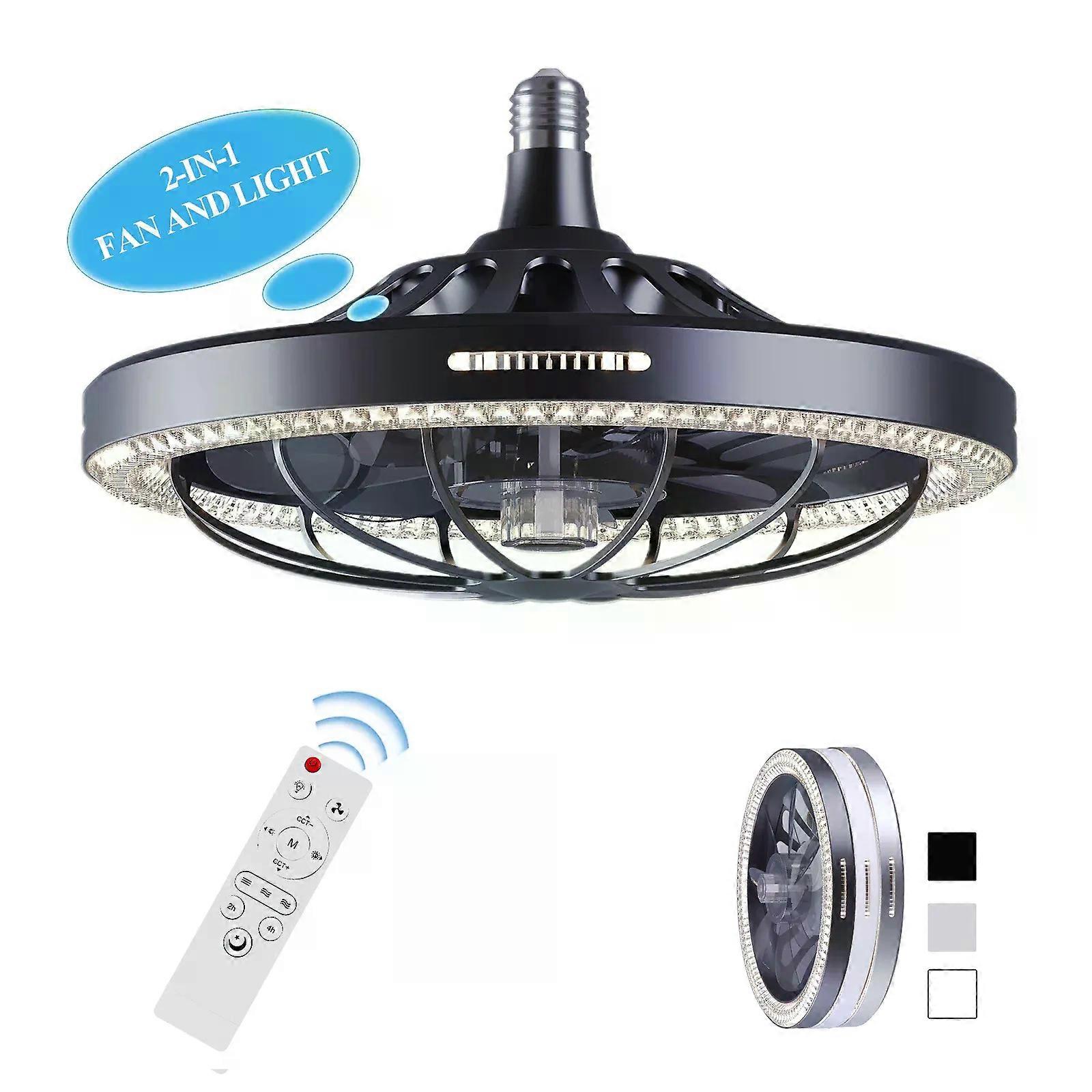E26 E27 Ceiling Fan Light with Remote Control 33cm 3-Speed Winds 3500-6500k Stepless Color Change Ceiling Fan Lights for Bedroom