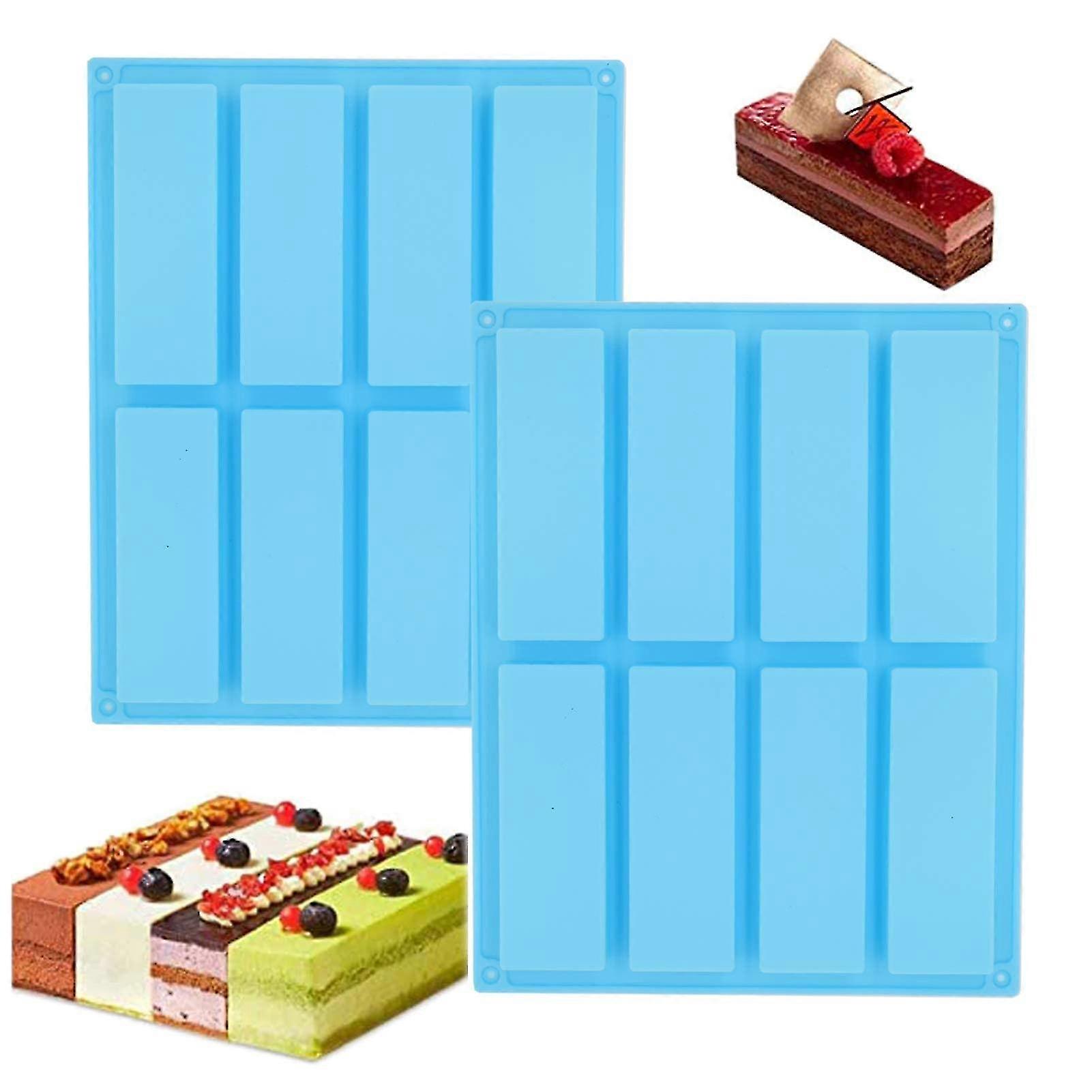 2PCS Rectangle Silicone Moulds for Chocolate, Truffles, Brownie, Cheesecake (Blue)
