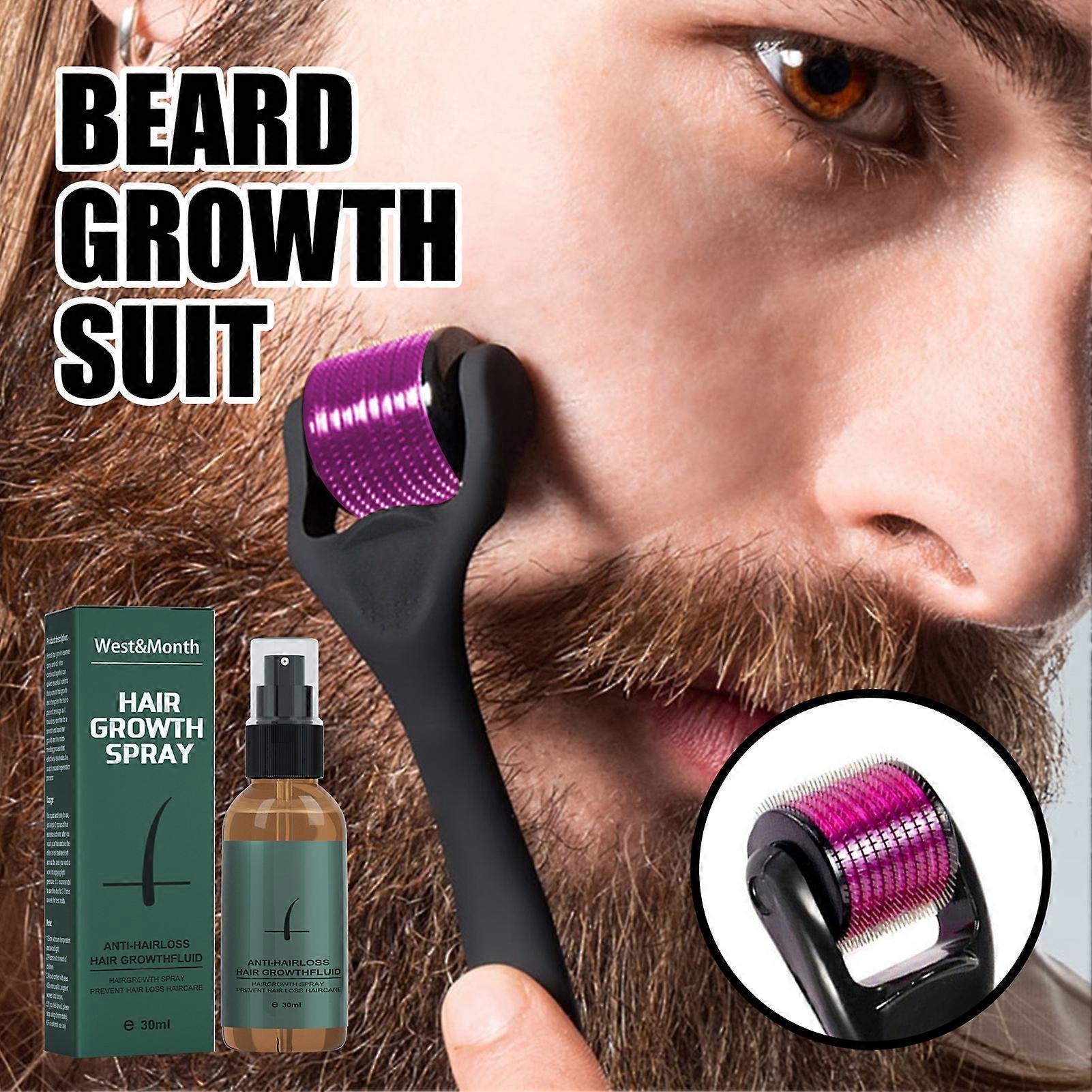 Beard Growth Kit 30ml Spray & Microneedle Roller 133x30mm Safe