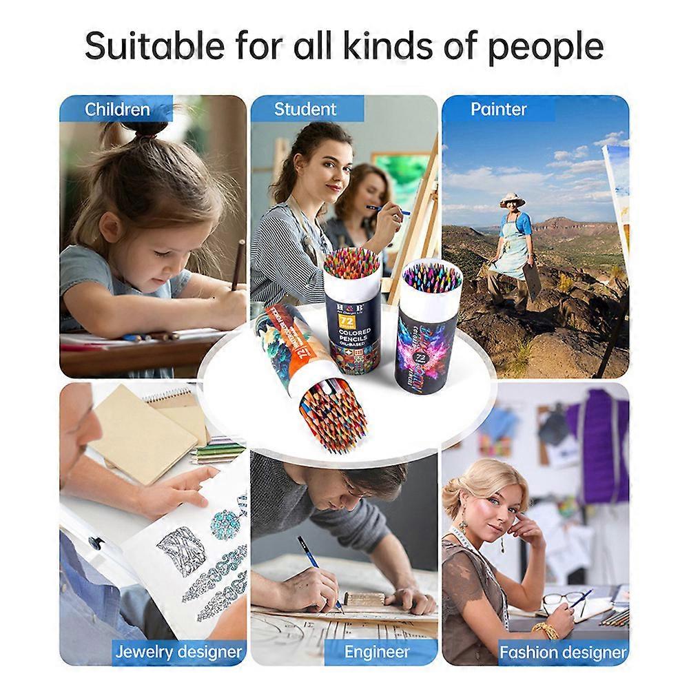 H&B 72 Oil-Based Colored Pencils Pre-Sharpened 3mm Lead Wide Spectrum Vibrant Colors with 1 Coloring Pen for Sketching   Drawing Coloring Books and A