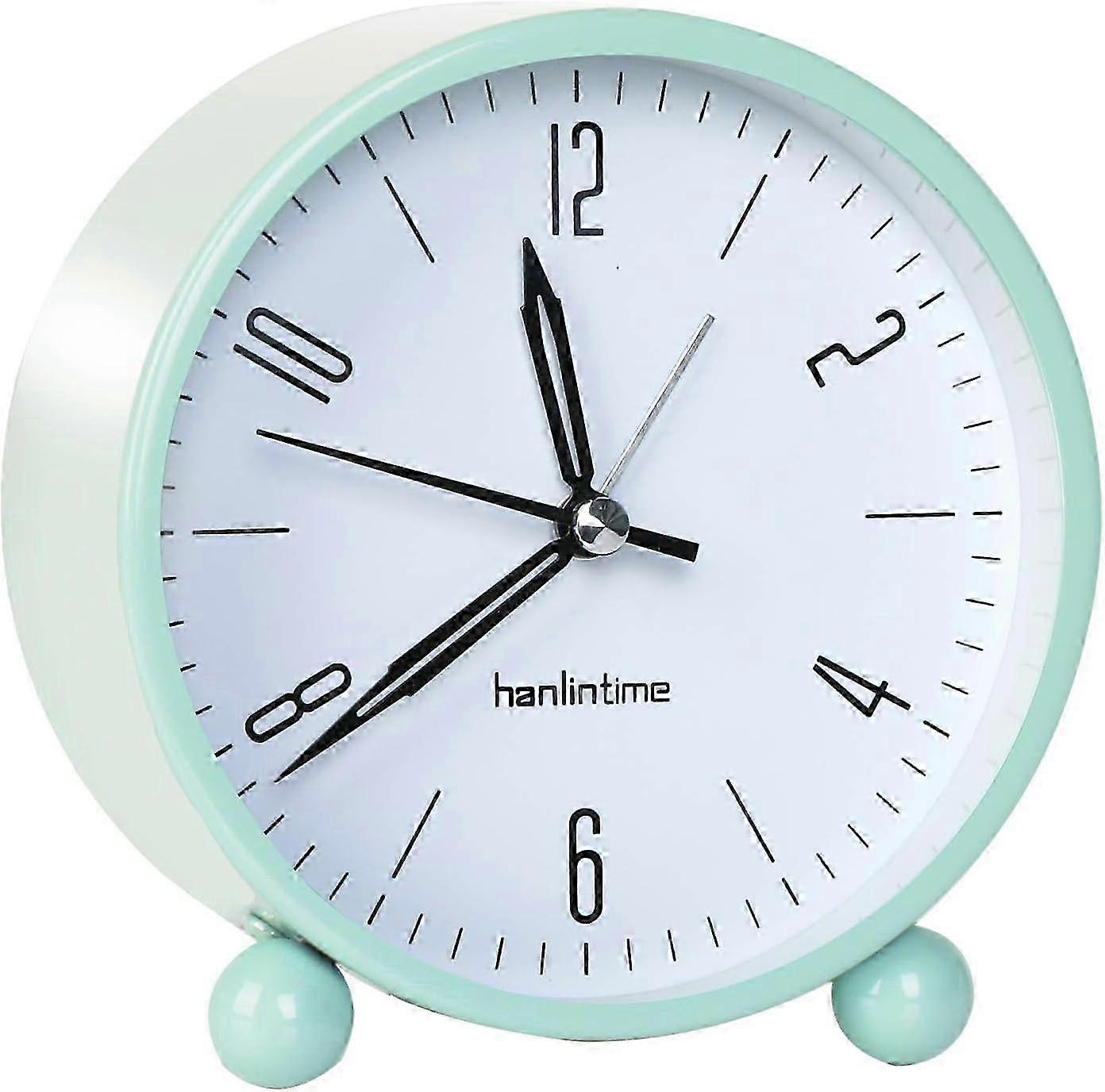 Silent Analog Alarm Clock with Night Light, No Ticking, Green