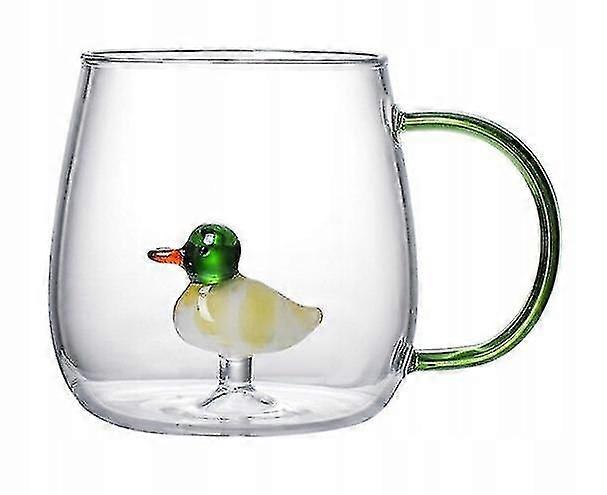 Borosilicate Glass Mug 400ml with Duck Design, Clear Heat-Resistant Drinking Cup for Tea Coffee