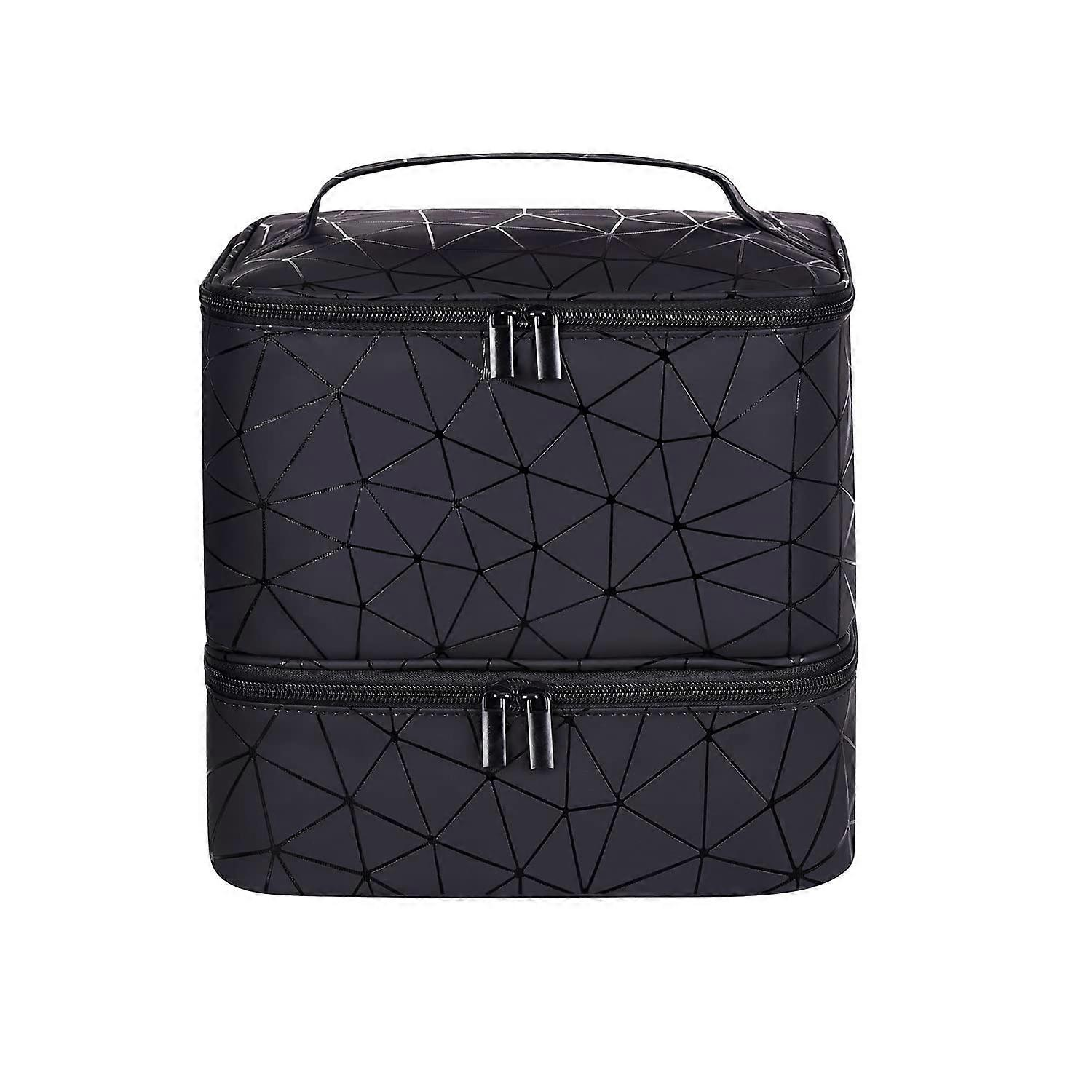 Nail Polish Carrying Case Bag for 30 Bottles, Double-Layer Storage and Nail Dryer Case in Black, Waterproof Material