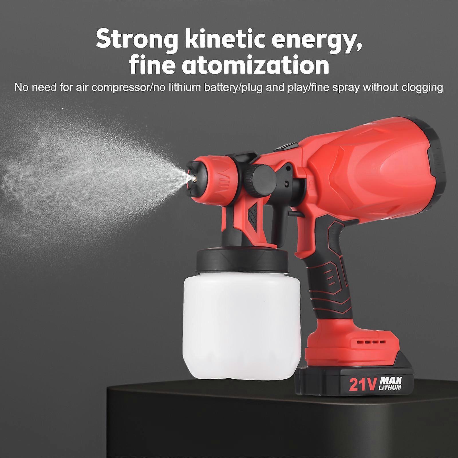 Cordless Paint Sprayer 21V Max Battery Electric Tools Paint Sprayer with 4 Copper Nozzles 3 Spray Patterns 800ml Container for Furniture / Fence / Wa