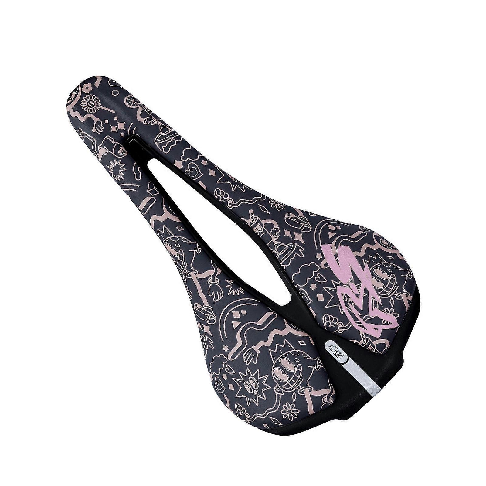 Hollow Bicycle Saddle for Mountain and Road Bikes - Graffiti Art Design with Reflective Tail for Commuting and Adventure