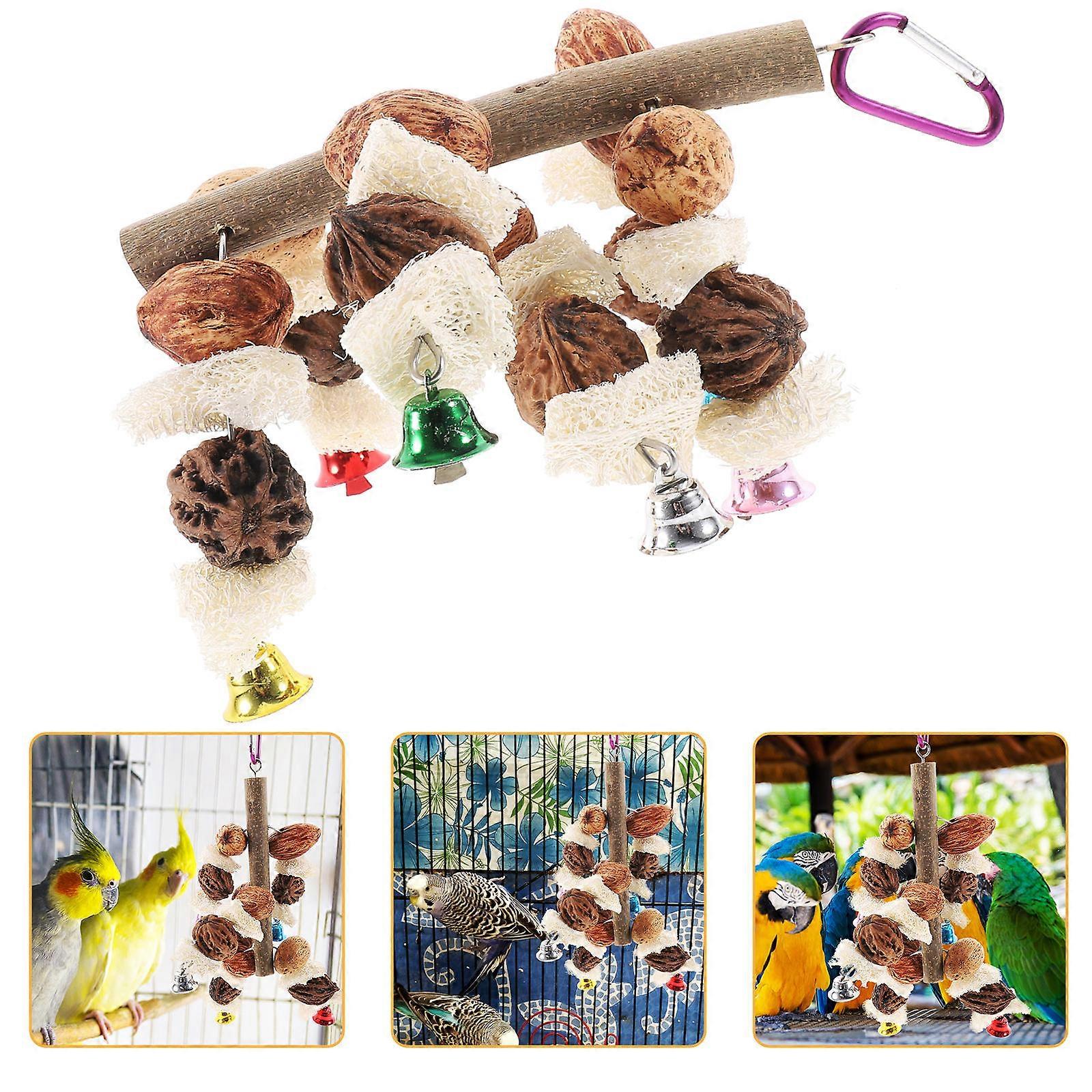 Bird Chewing Toy Parrot Cage Bird Toy Hanging Design Wood Material 14x10x28.5cm 1 Set