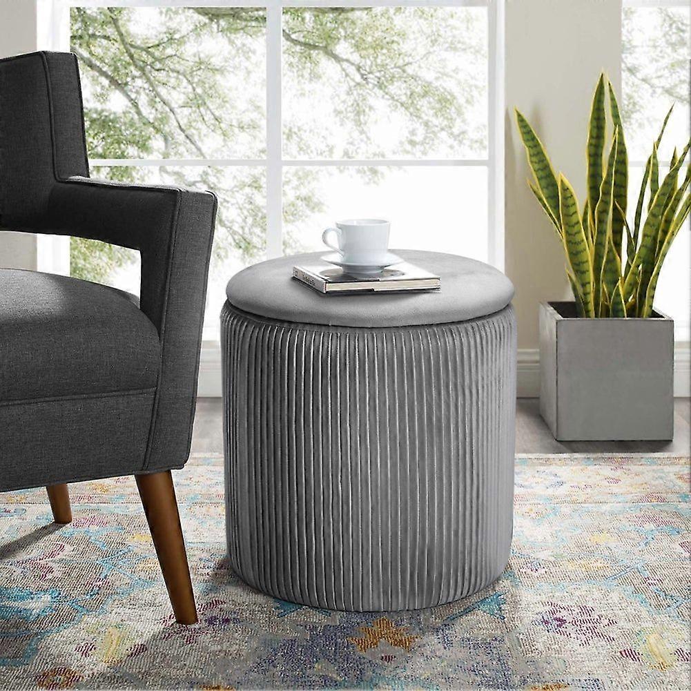 Round Padded Seat Ottoman Storage Footstool Dia. 38cm