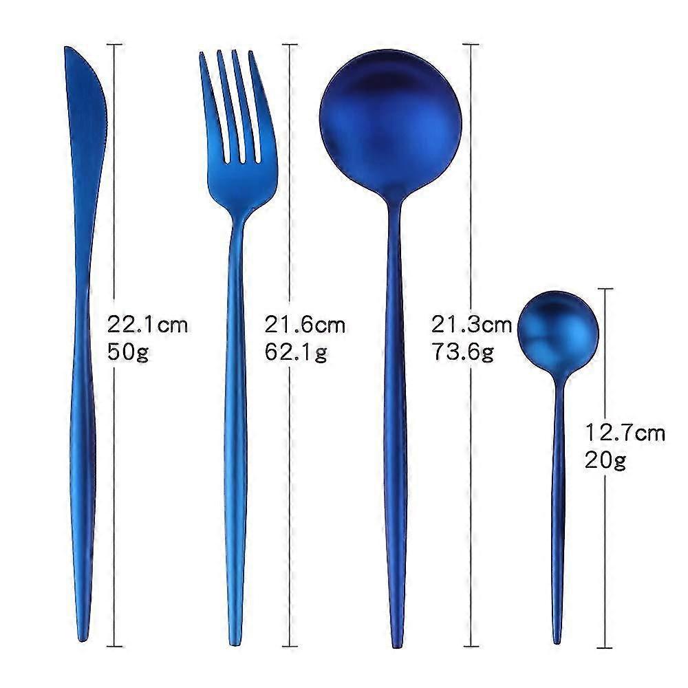 4 Piece Blue Cutlery Set Stainless Steel Flatware Dinner Set Knife Fork Spoon Tableware
