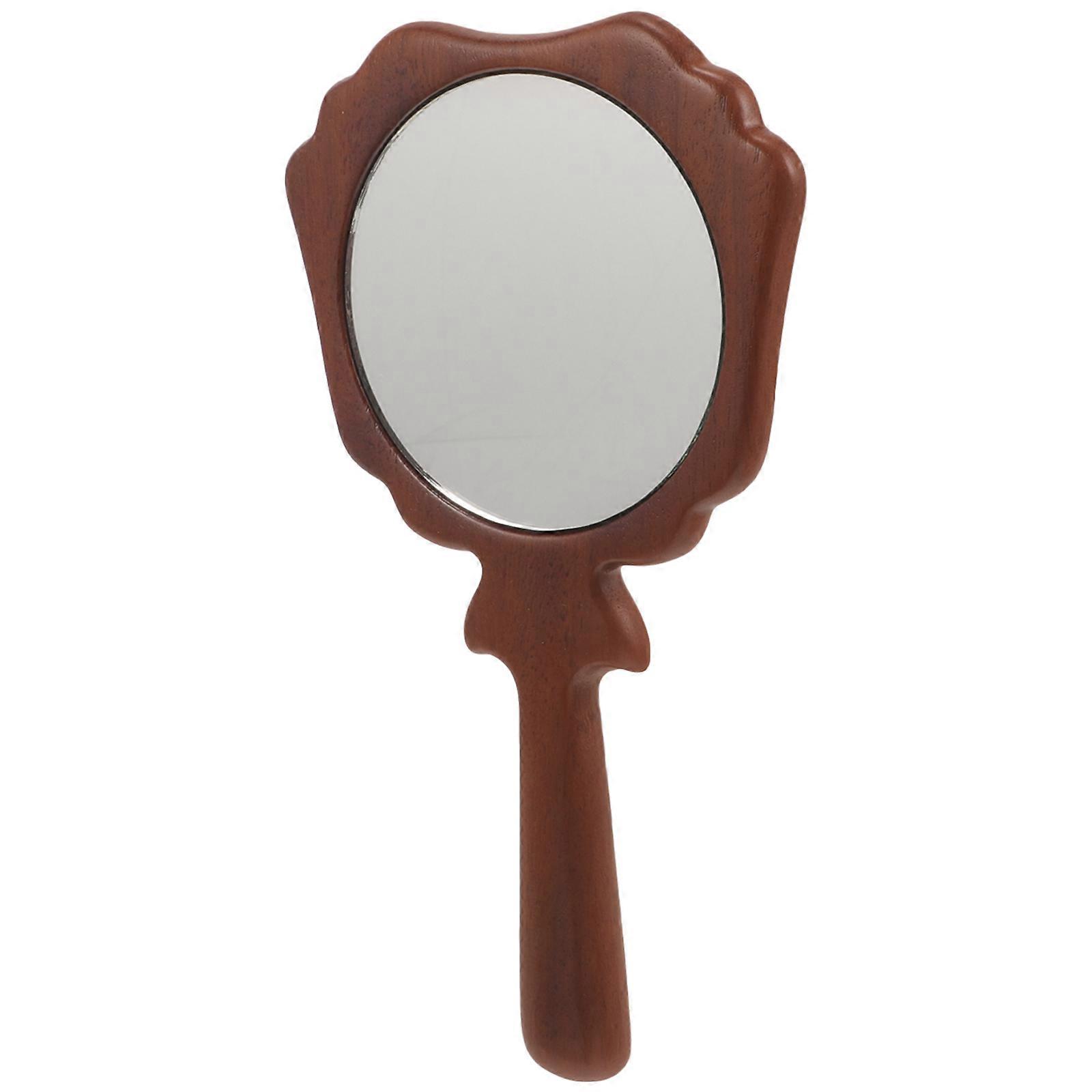 Hand Mirror Small Hand Held Mirror Oval Sandlewood High Definition Reflection 1Pcs