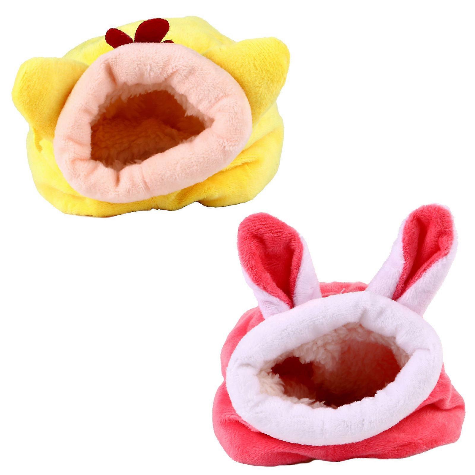 2 Pcs Warm Small Pet Beds for Hamsters, Guinea Pigs, and Hedgehogs Cozy Fleece Nest Houses, Soft Cave Beds for Sleeping and Hiding, Machine Washable