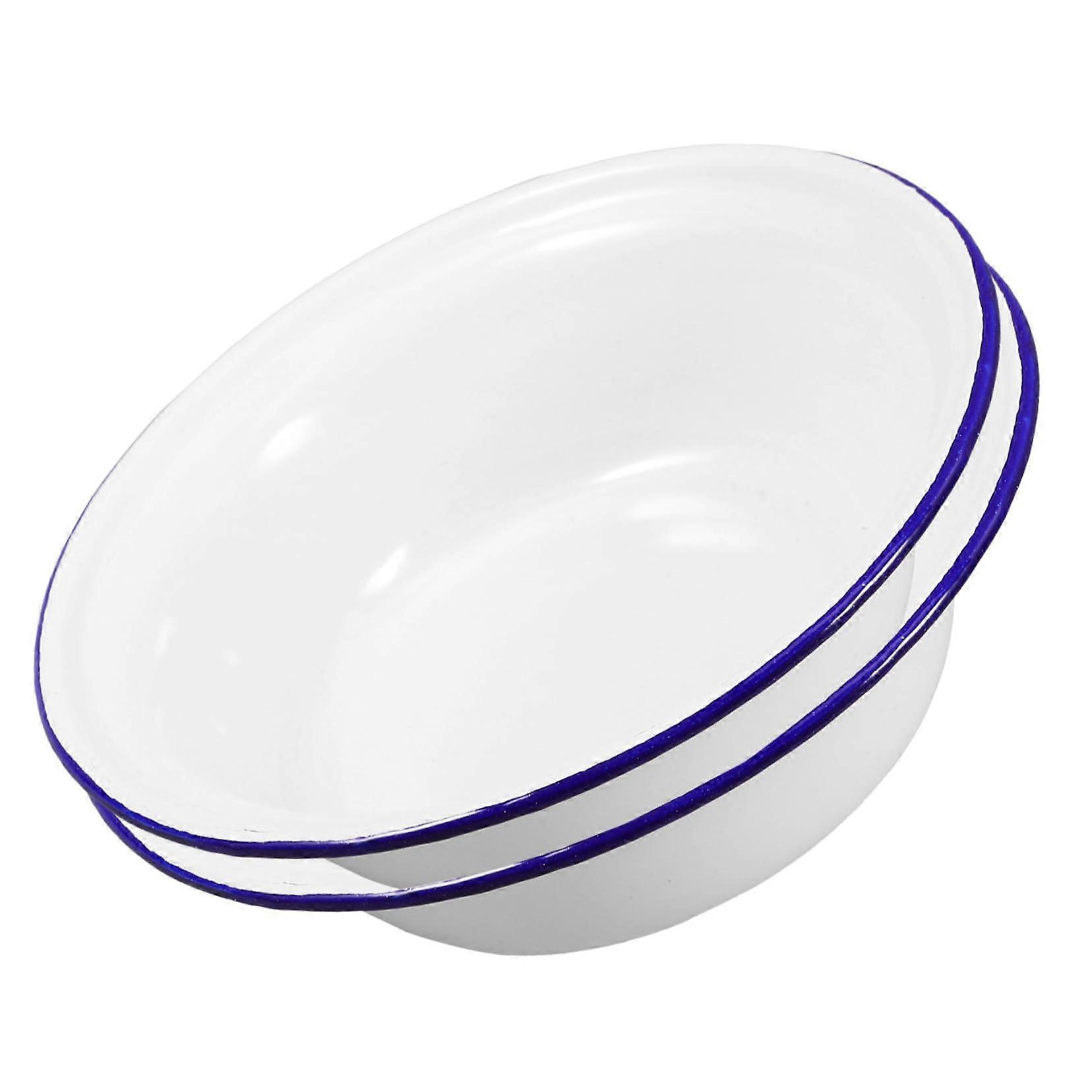 Set of 2 Enamel Bowls, Large Enamelled Bowls, Grease Containers, Large Pasta Bowls, Salad Mixing Bowls, Enamel Bowls, Large Mug, White 14X14X4CM