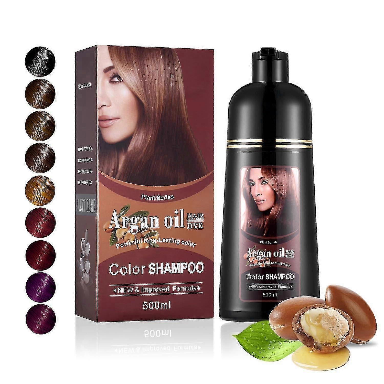 Shampooing de couleur de teinture capillaire à l’huile d’argan 500 ml, shampooing de teinture capillaire 3 en 1, facile à utiliser, instantané à action rapide et durable
