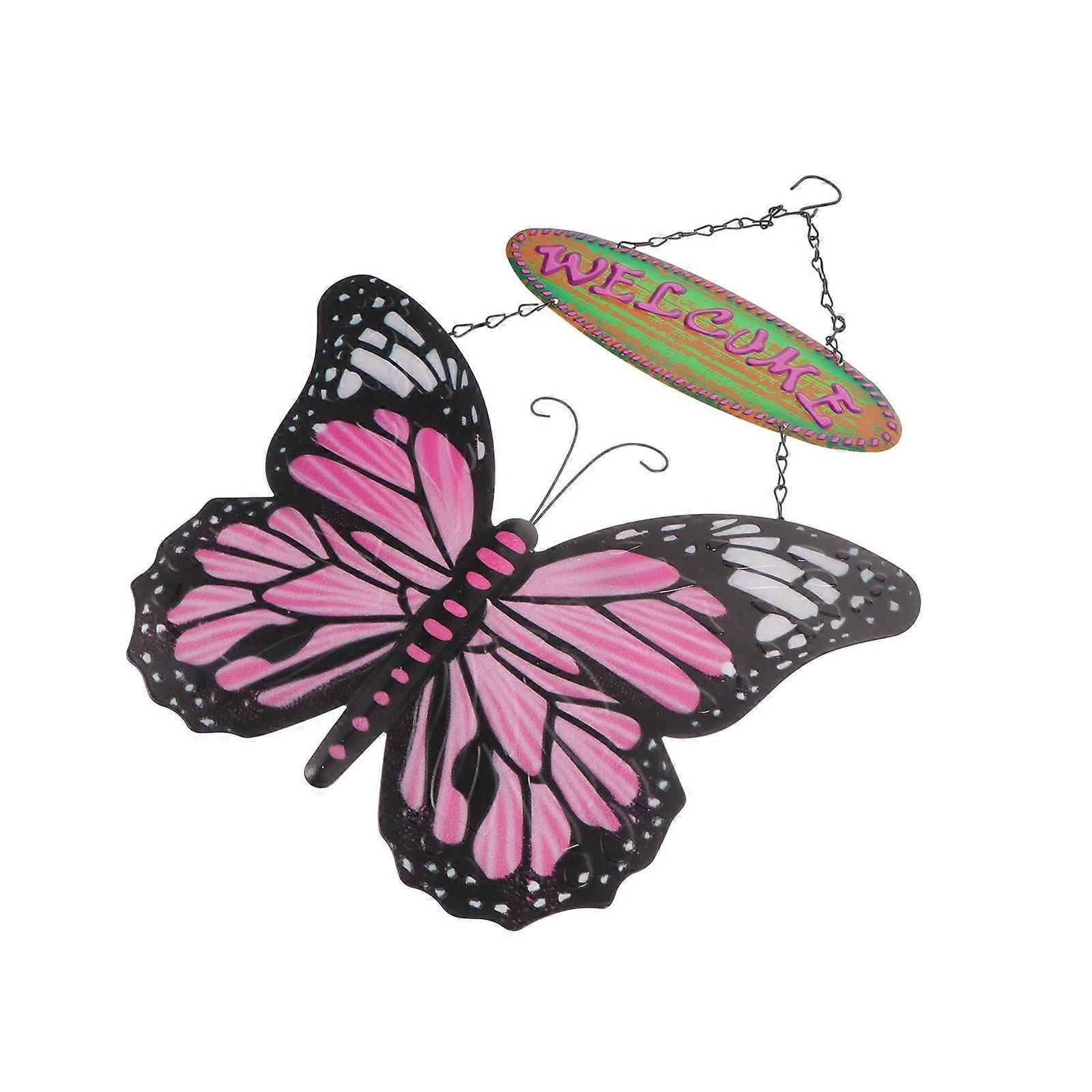 Hanging Metal Welcome Sign Butterfly-Shape Iron Art Pendant Front Door Living Room 50x36cm 1Set