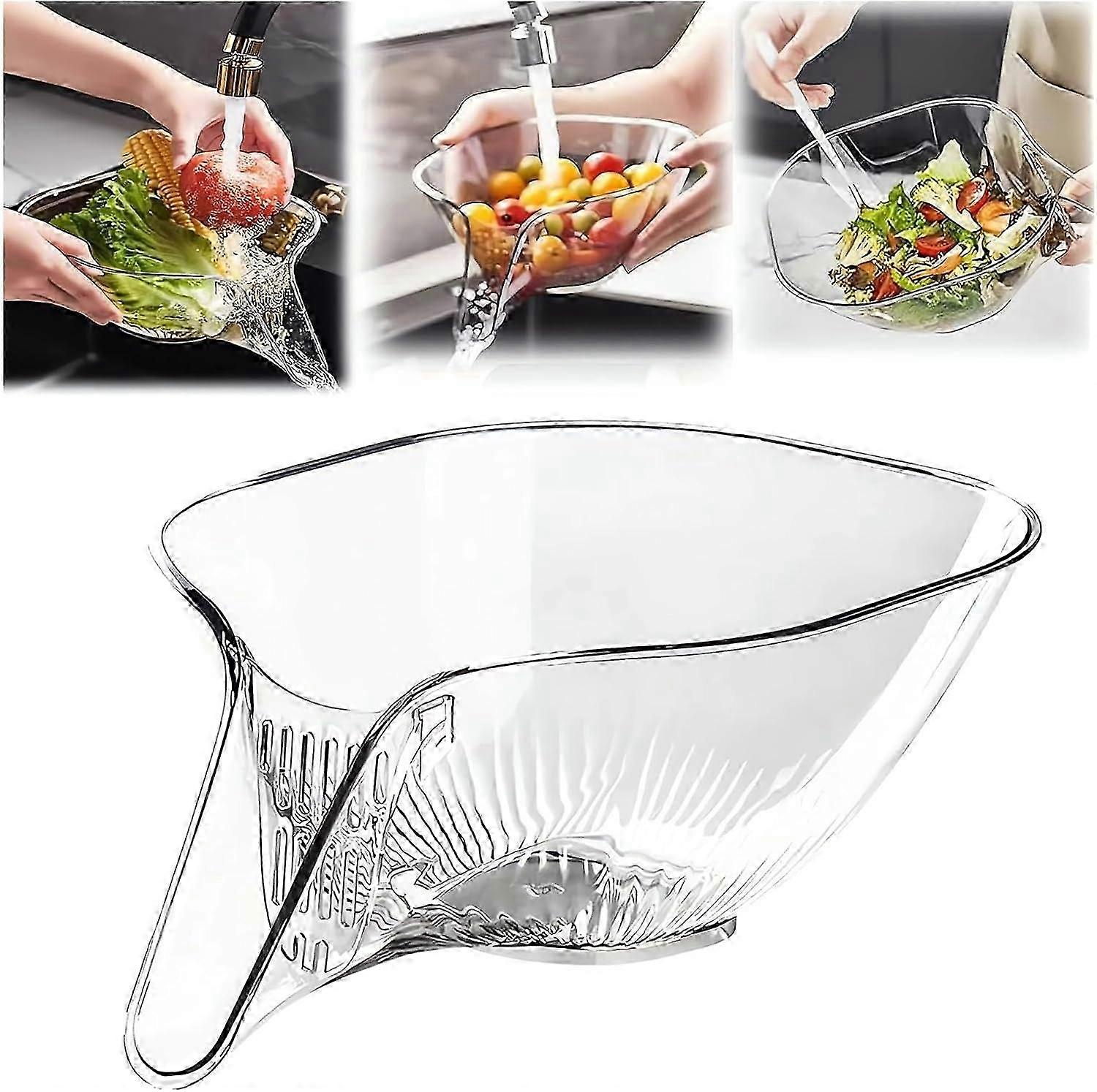Multi-functional Drain Basket - 2024 New Fruit Cleaning Bowl with Strainer Container, Kitchen Sink Food Catcher Drainer for Rinsing Fruits a